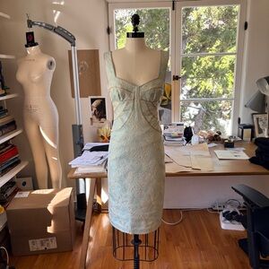 Badgley Mischka Light Blue Patterned Midi Dress